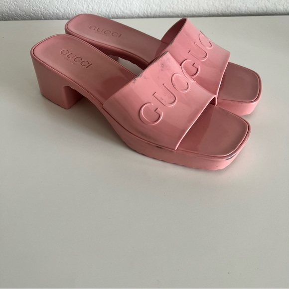 Pink Rubber Gucci Heeled Sandals - Picture 7 of 10